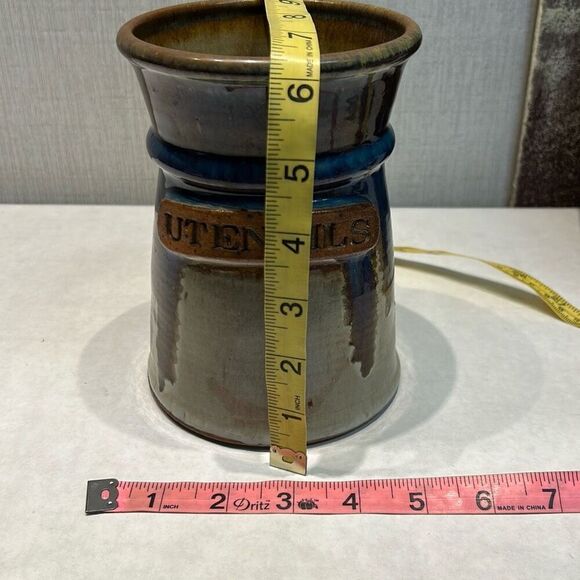 Red Duck Pottery Utensils Holder Crock Sedona AZ Glazed Stoneware Blue Brown - Picture 5 of 5